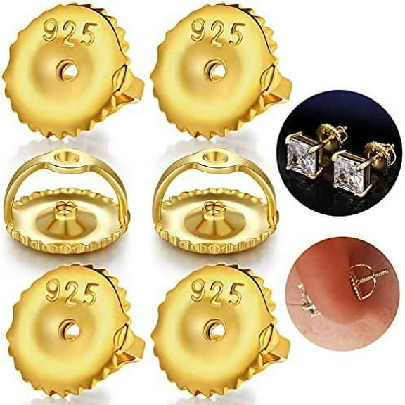 14k Gold Screw Earring Backs Replacements,925 Stering Silver Threaded Screw On Earring Backs for Diamond Studs,Hypoallergenic Earring Screwbacks Fit Post Sizes 0032\