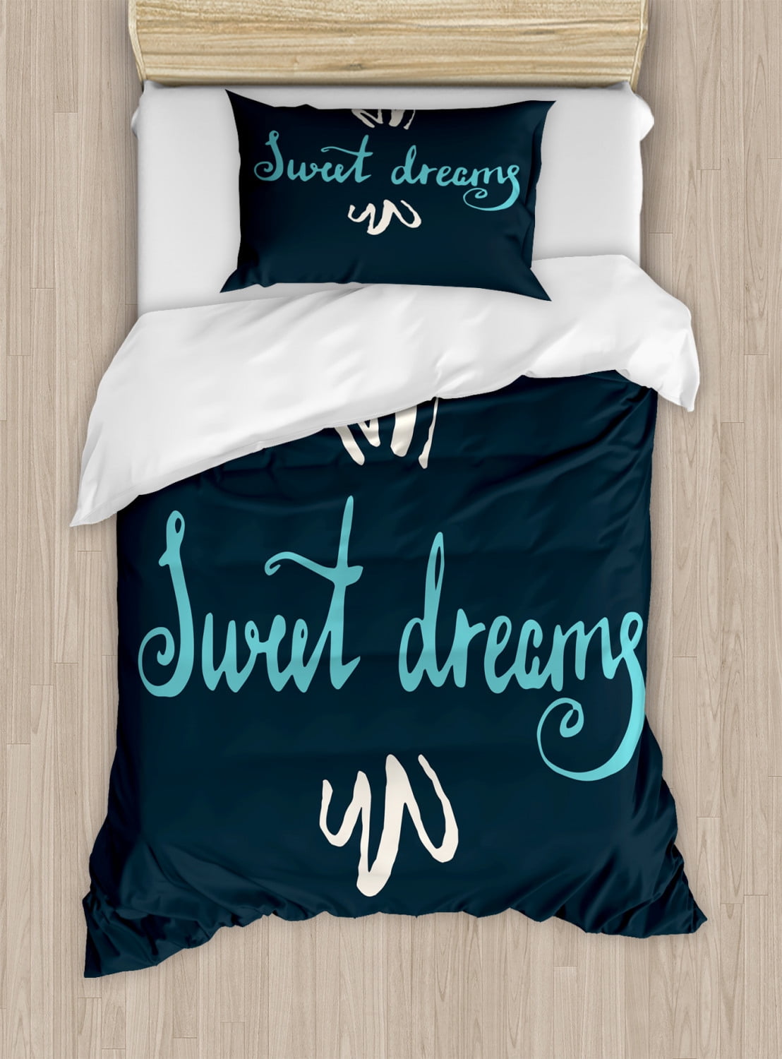 Sweet Dreams Twin Size Duvet Cover Set, Modern Hand Drawn Style