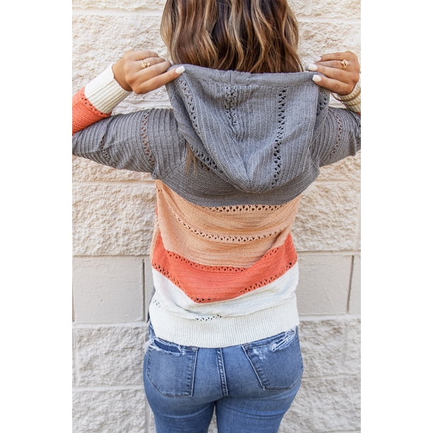 ABPHQTO Sudadera con capucha de mujer Beach Bonfire de punto gris