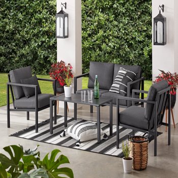 Mainstays Dashwood 4-Piece Outdoor Patio Conversation Set, Gray