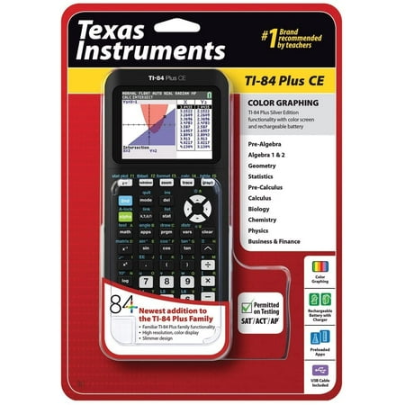 Texas Instruments TI-84 Plus CE Graphing Calculator  Matte Black Complete school work and other calculations quickly using this Texas Instruments TI-84 Plus CE Graphing Calculator  Black. It allows users to visualize concepts clearly and make faster  stronger connections between equations  data and graphs in full color. The Texas Instruments graphing calculator is electronically upgradeable  which allows one to have the most up-to-date functionality and software applications. The built-in MathPrint functionality allows the input and viewing of math symbols  formulas and stacked fractions exactly as they appear in textbooks as well. Advanced functions can be accessed through pull-down display menus. This Texas Instruments TI-84 Plus CE Graphing Calculator in Black even has horizontal and vertical split-screen options for different orientation choices.