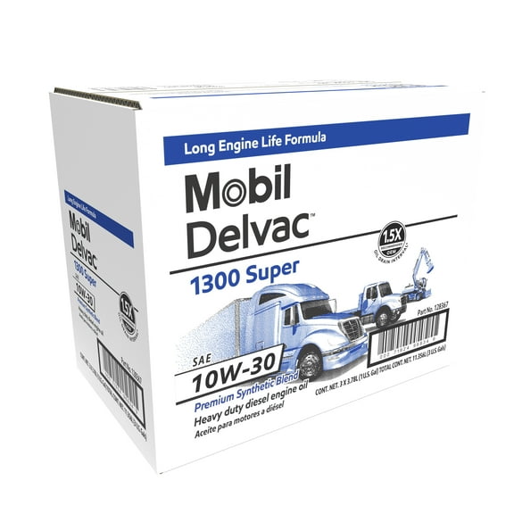 Mobil Delvac 1300 Super Heavy Duty Premium Synthetic Blend Diesel Engine Oil 10W-30, 1 Gallon (Pack of 3)