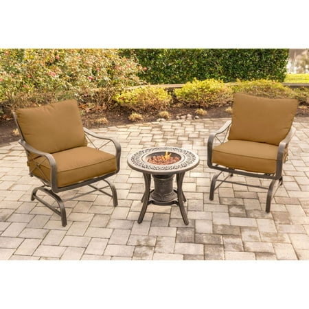 Summer Winds Outdoor Patio Furniture Hanover Outdoor Summer Nights 3-Piece Fire Urn Chat Set with Steel-Frame Rockers, Desert Sunset ()