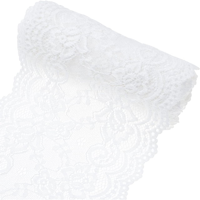 Rollo de encaje de 5 yardas de tela de algodón blanco de 6,9" de ancho para vestidos, manteles, diademas, bodas, festivales y decoraciones para eventos.