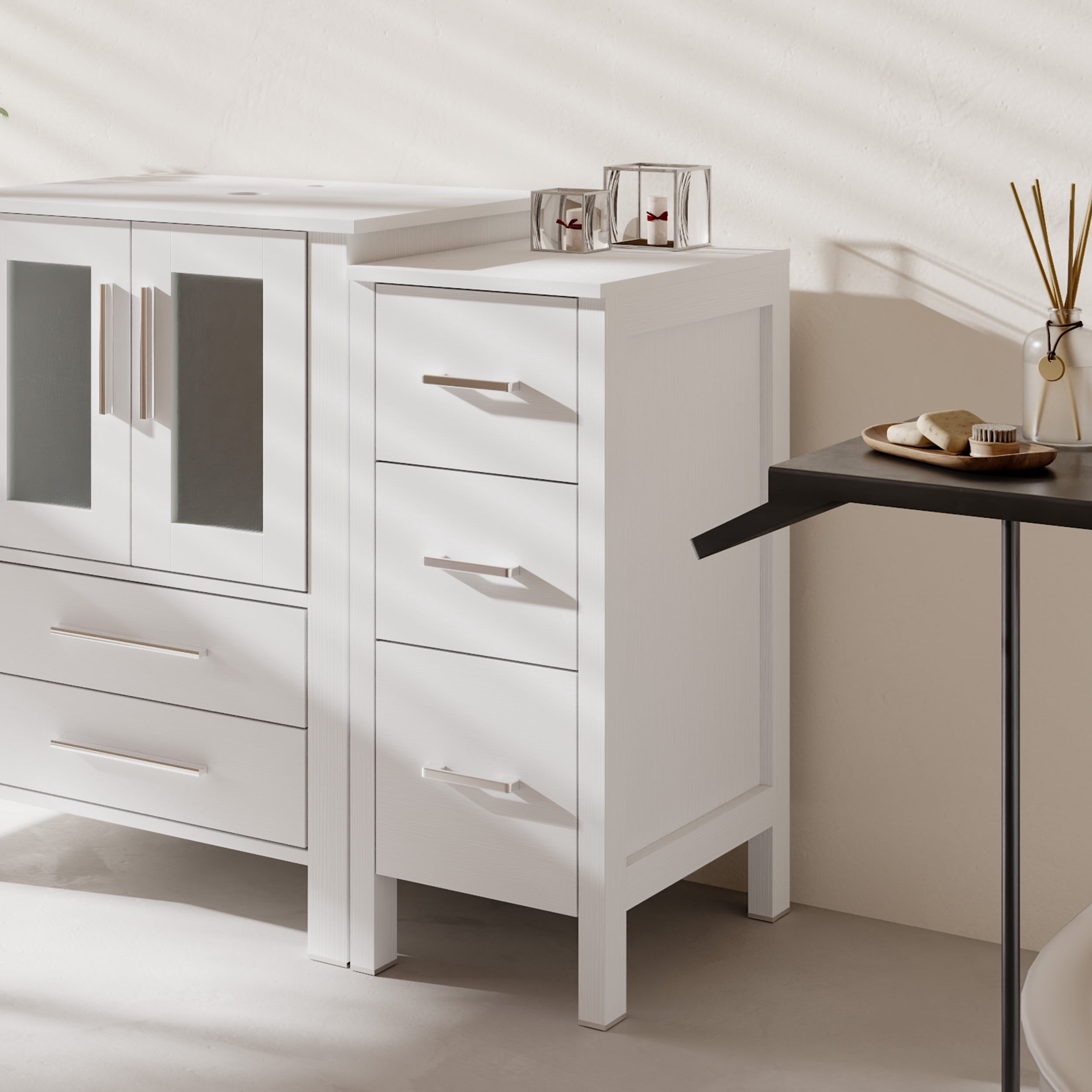 Eclife 12" Freestanding Bathroom Side Cabinet with 3 Drawers, White