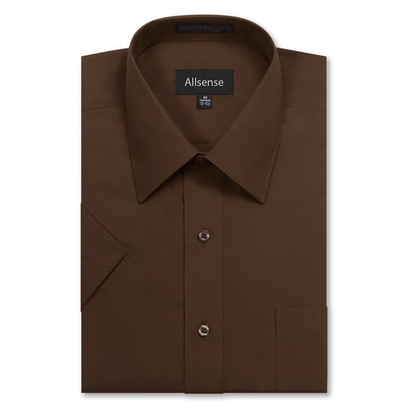 Allsense Men’s Regular-Fit Short-Sleeve Dress Shirt, Brown, 5X-Large