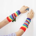 thumbnail image 2 of Rainbow Chauffe-Bras et Jambes à Rayures Tricot Sans Doigts Gants Bas Costume, 2 of 4
