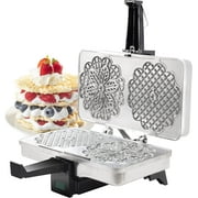 CucinaPro Pizzelle Maker- Polished Electric Baker Press Makes Two 5-Inch Cookies at Once- Recipe Guide Included- Italian Waffle Dessert Treat Making- Gift for Her