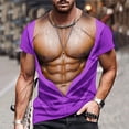 thumbnail image 2 of WREESH Men's 3D Muscle Print T-Shirts Funny Round Neck Short Sleeve Fitness Wear Purple, 2 of 5