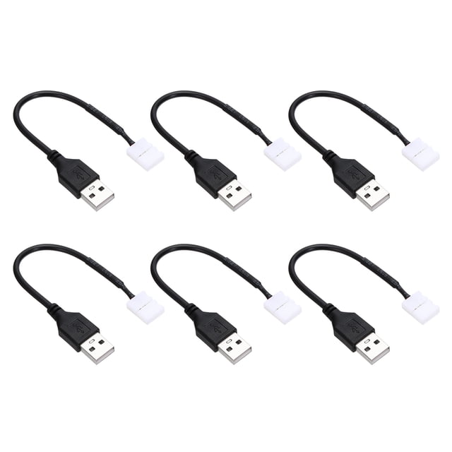 Cable de conector de tira LED Uxcell, 6 piezas de cable de alimentación rápido sin soldadura USB a 2 pines para iluminación de tira de 8 mm de ancho 3528