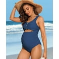 thumbnail image 5 of Attraco Maternity Monokini One Piece Swimsuit Scalloped Cut Out Ruched High Waisted Scoop Neck Pregnancy Swimwear, 5 of 8