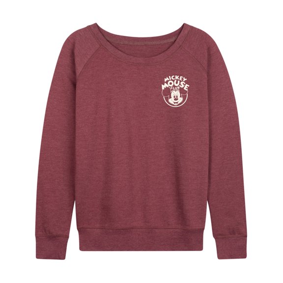 Disney - Mickey Mouse Club Logo Women's Lightweight French Terry Wide Neck Long Sleeve Graphic Shirt