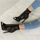 thumbnail image 2 of zapatos negros a la moda con diamantes para mujer, sandalias de verano con cordones cruzados, zapatos de tacón alto hasta el tobillo para mujer, zapatos huecos con superficie neta, 2 of 5