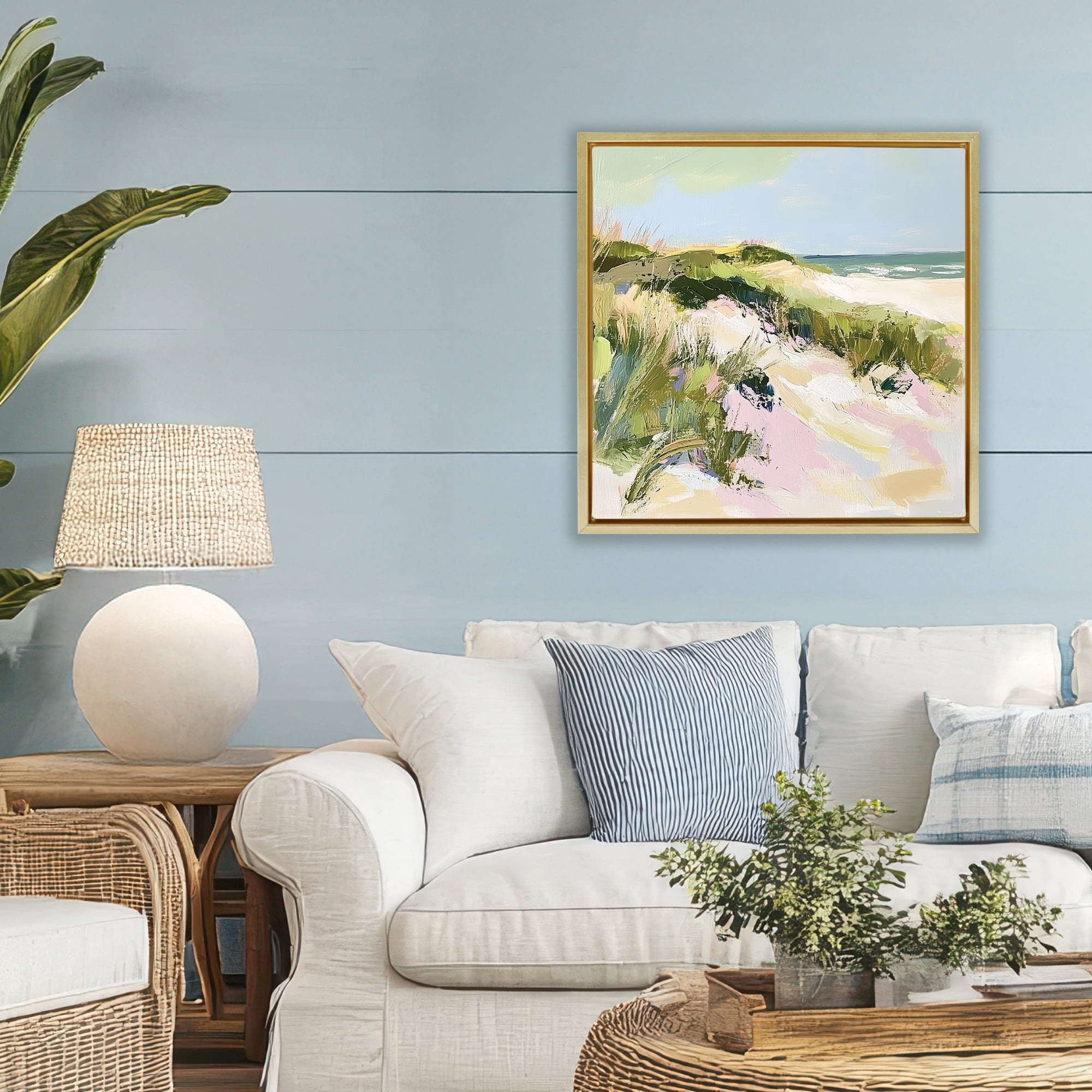Stupell Industries Pastel Coastal Dunes at Sunrise Gold Framed Floater Canvas Wall Art, design by Heidi Kuntz