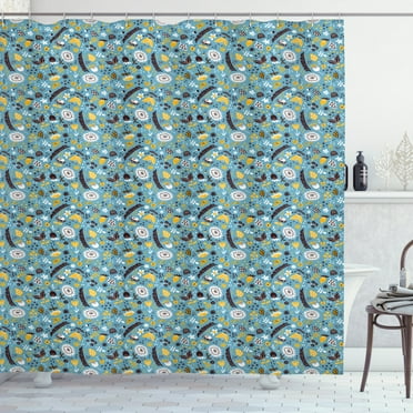 Doodle Shower Curtain, African Style Nature Pattern with Flowers Leaves and Dots Cheerful Funky Motifs, Fabric Bathroom Set with Hooks, 69W X 70L Inches, Multicolor, by Ambesonne