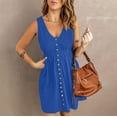 thumbnail image 4 of BLVB Sundresses for Women 2025 Sleeveless V Neck Button down Tank Dress Casual Loose Summer Beach Dress, 4 of 7