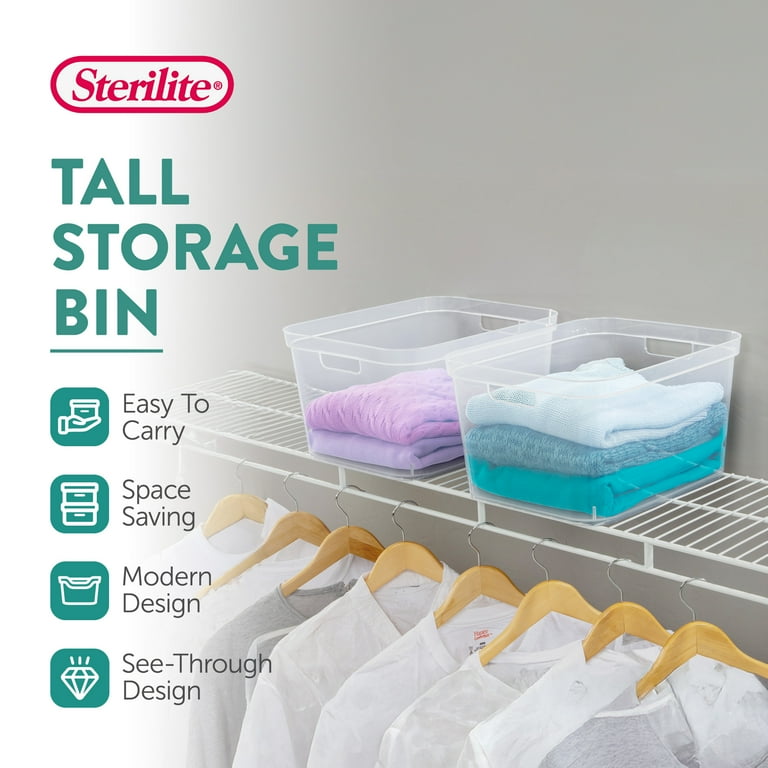 Sterilite Clear Plastic Storage Bin with Carry Handles, 8.25x12