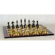 Angle View: 3.75" Slim Solid Brass on Red Grain Wood Chess Board