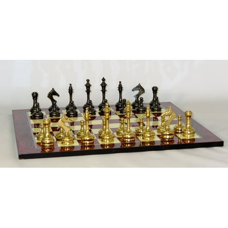 3.75" Slim Solid Brass on Red Grain Wood Chess Board