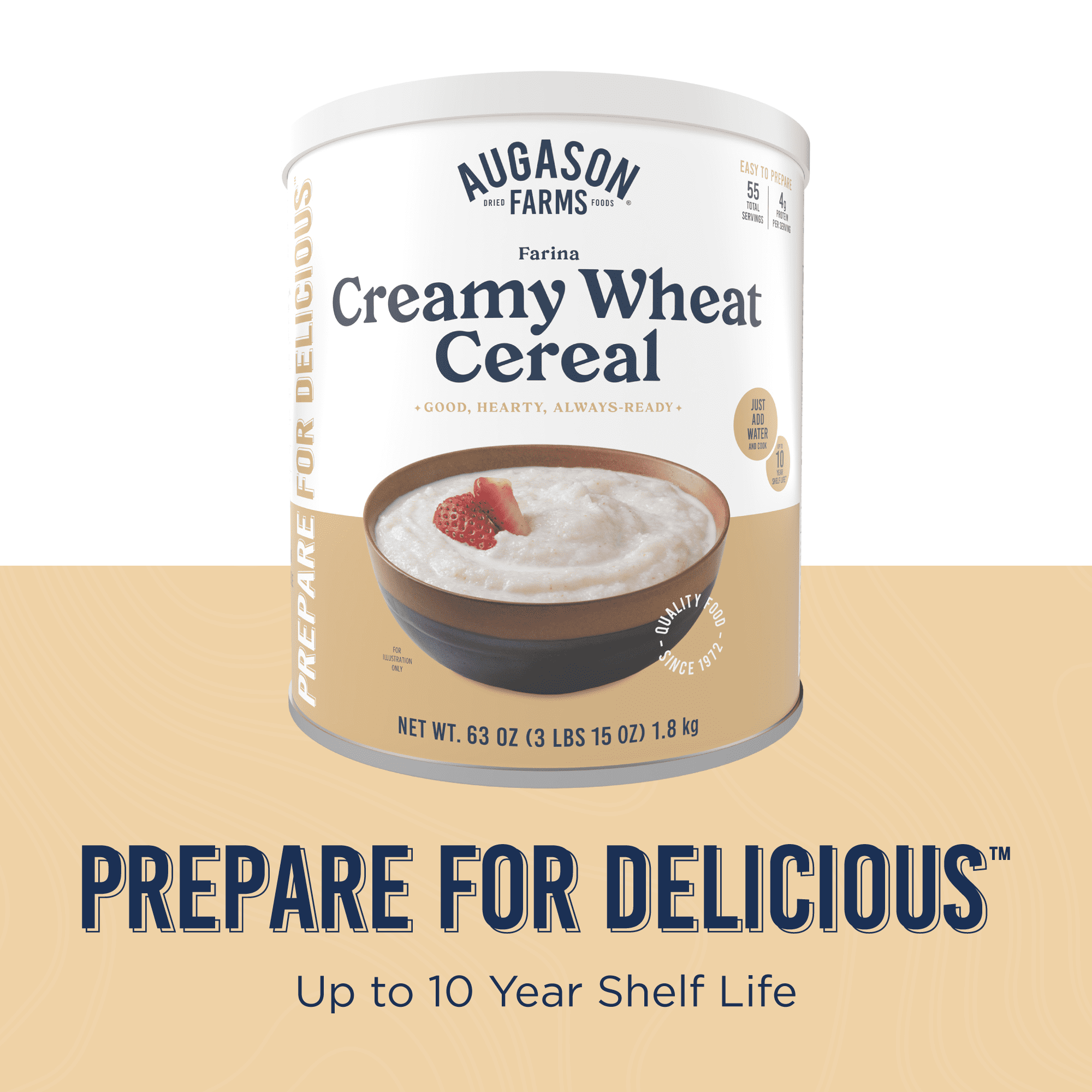 Augason Farms Creamy Wheat Cereal Can Emergency Food Supply, 55 Servings, 10 Year Shelf Life - Instant Breakfast Food and Healthy Snack