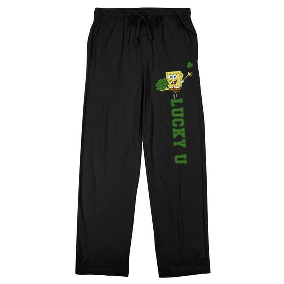 Spongebob Squarepants Lucky U Men's Black Sleep Pants-Medium