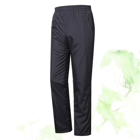 HEMOTON Men's Winter Warm Thickened Casual Pants with Elastic Waist, Middle-aged Fit, Size L, Black