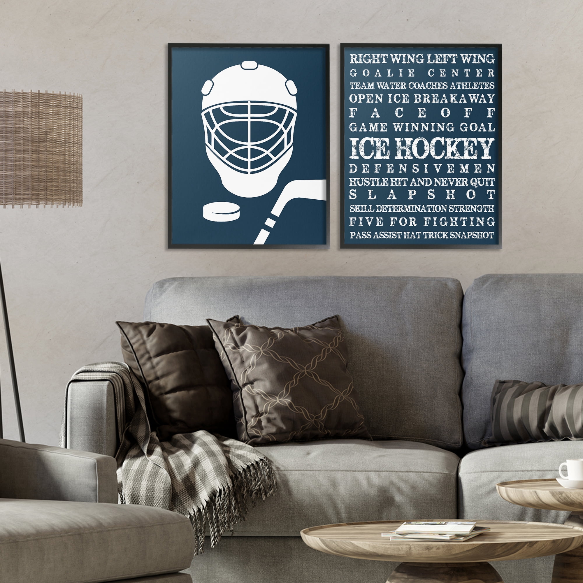 Stupell Industries Hockey Equipment & Phrases 2 Piece Black Framed Giclee Art Set, design by Melody Hogan