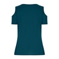 thumbnail image 5 of Dazajoo V Neck Cold Shoulder T Shirts for Women 2024 Summer Casual Loose Short Sleeve Tops Womens Relaxed Fashion Solid Color Tunic Blouses Fashion O Ring Strap Tees,Army Green,M, 5 of 5