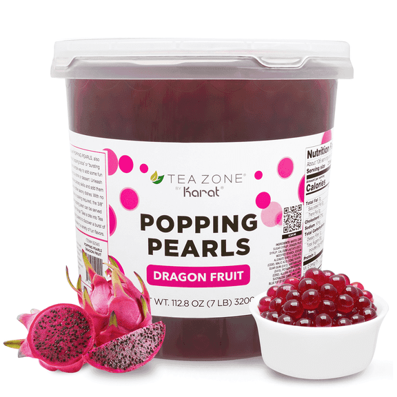 Tea Zone Dragon Fruit Popping Pearls for Beverage, Sweet snacks, Boba Milk Tea, Ready to Serve (7 lbs)