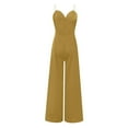 thumbnail image 5 of Women's Summer Jumpsuit Sleeveless Spaghetti Strap Solid Color Casual Straight Wide Leg Palazzo Pants Romper, 5 of 7
