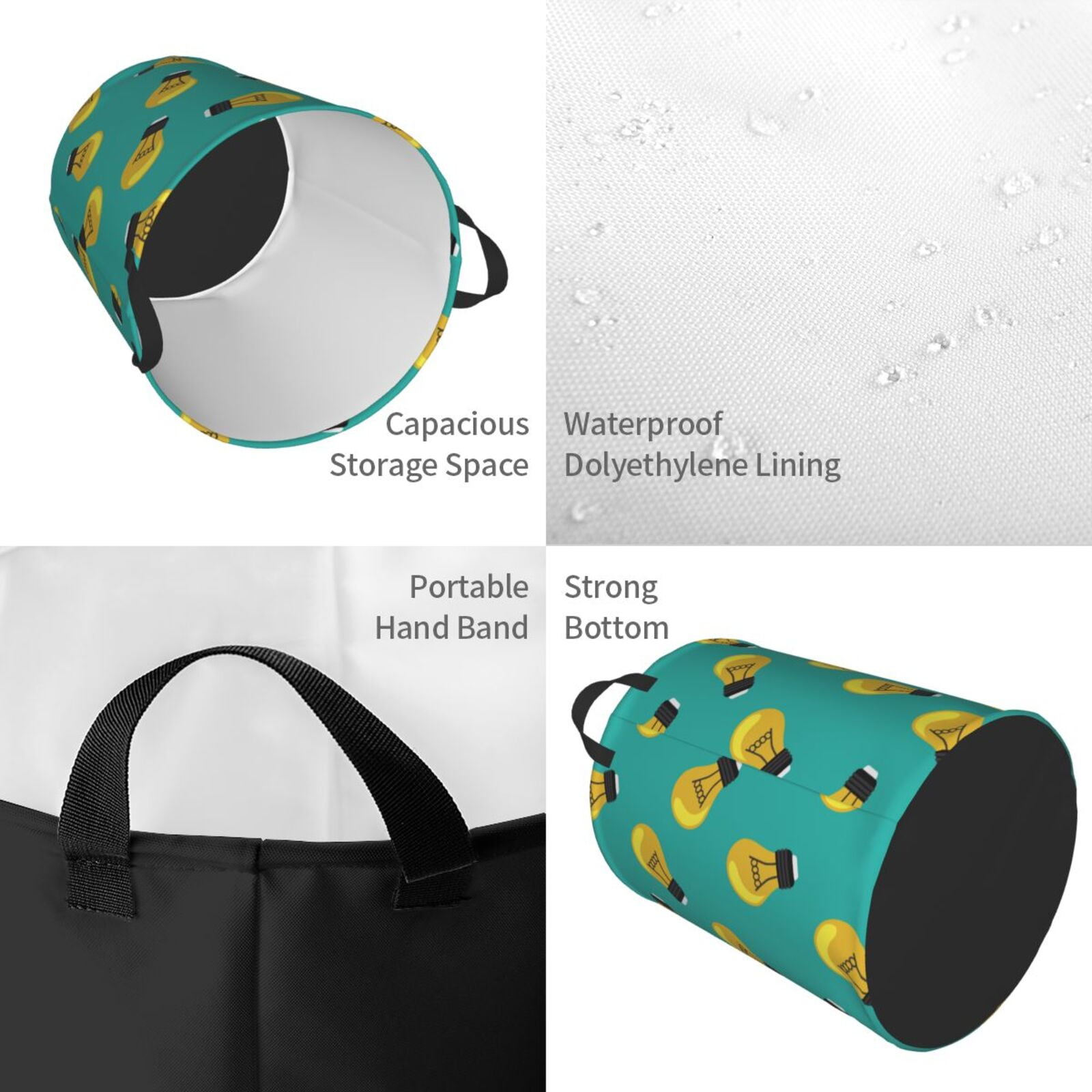 Large Laundry Basket with Handles - Light Bulb Pattern modern Kids Baby Dirty Clothes Laundry Hamper for Bedroom Aesthetic