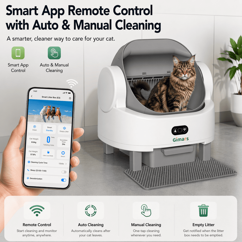 Gimars Self Cleaning Cat Litter Box, Open-Top, Large Capacity, Safety Sensors, For Multi Cats