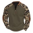 thumbnail image 2 of Blusas y camisas de manga larga con cuello redondo para hombre, talla grande, media cremallera, cuello redondo, estampado vintage de camuflaje, blusa de poliéster de manga larga para hombre, 2 of 4