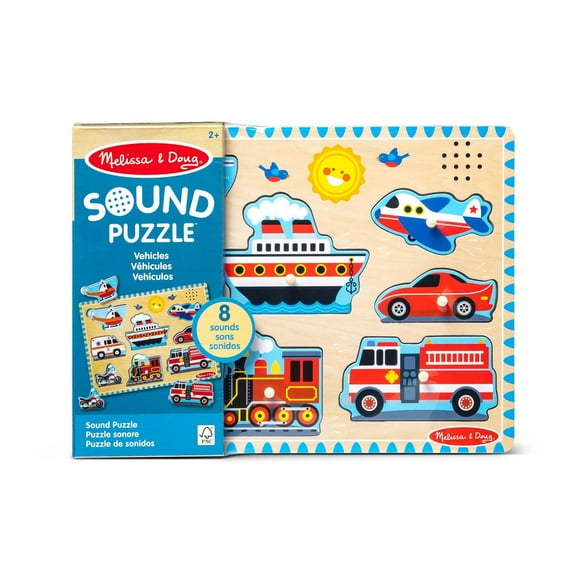 Melissa & Doug Vehicles Sound Puzzle - Wooden Peg Puzzle With Sound Effects (8 pcs)