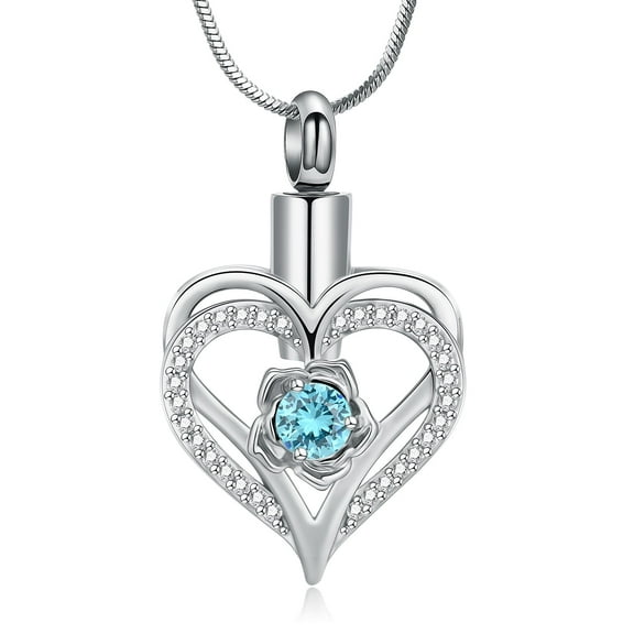 Heart Birthstone Urn Necklace for Ashes for Women Men Stainless Steel Cremation Jewelry Memorial Pendant Keepsake Gift
