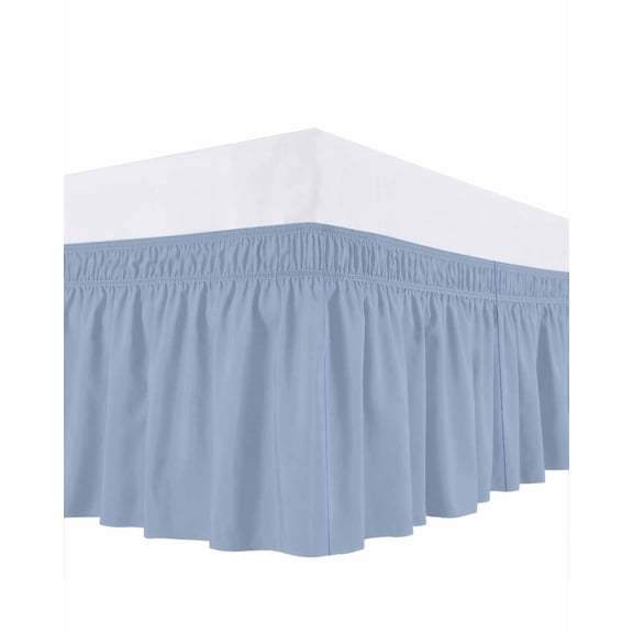 Light Blue Ruffle Bed Skirt Queen Size Solid Color Adjustable Elastic Dust Bed Skirts Wrap Around Bedskirt Wrinkle Free Easy Fit with 16 Inch Drop