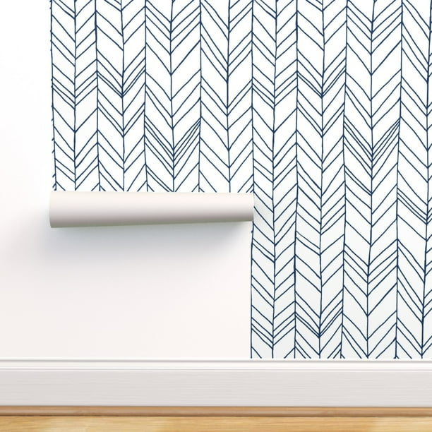 Peel-and-Stick Removable Wallpaper Feather Chevron Navy - Walmart.com