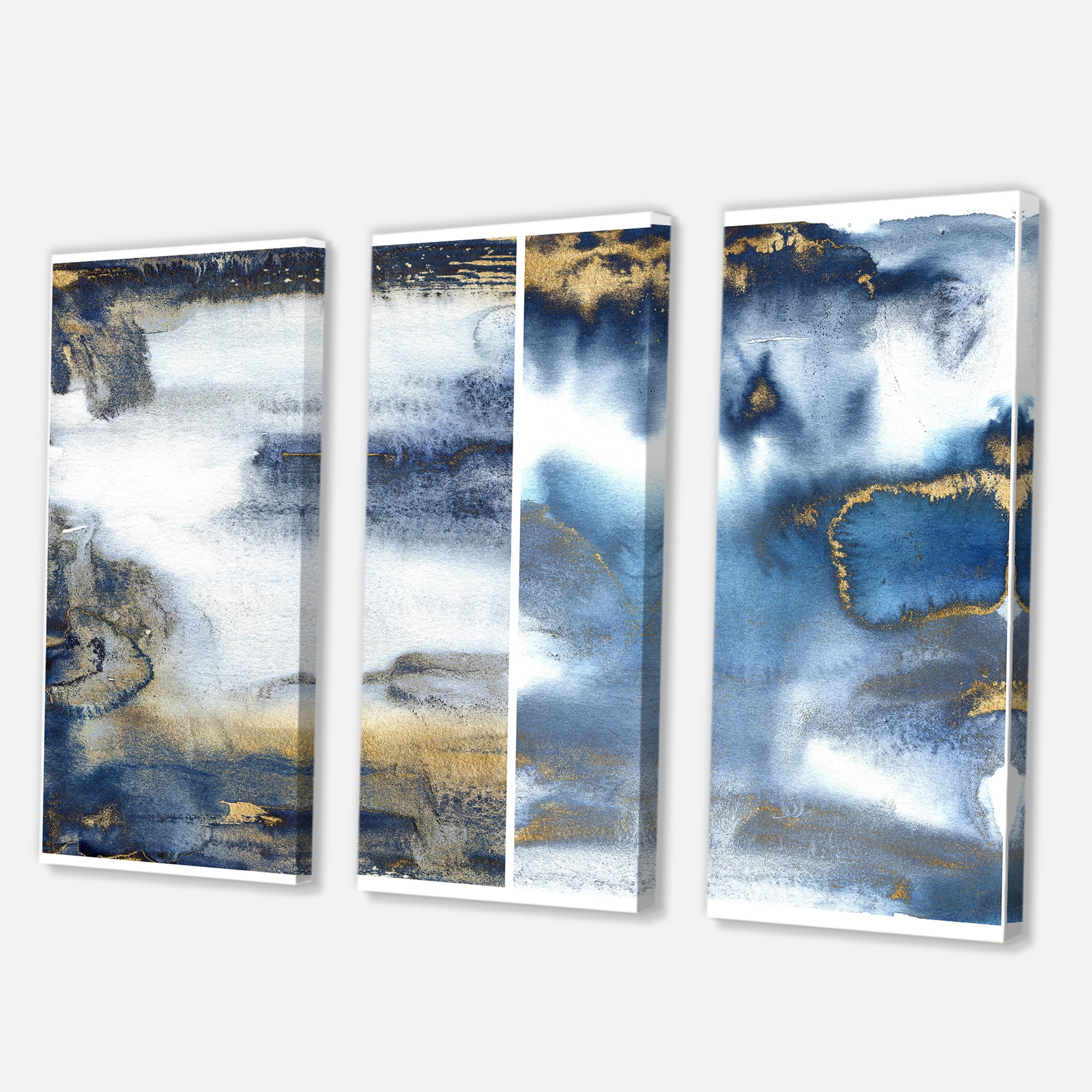 Designart ' Gold and Dark Blue Abstract Waves I ' Modern Canvas Wall Art Print