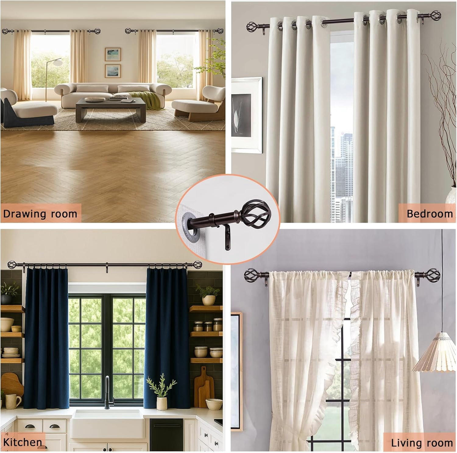 AllWays Plaza Curtain Rods 18 to 45 Inches, 1 Inch Modern Drapery Rods, Adjustable Heavy Duty Curtain Rod, with Twisted Cage Finial for Home & Office (18"-45"Dark Red)