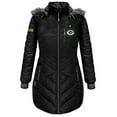 thumbnail image 3 of Women's ActionHeat Black Green Bay Packers 5V Battery Heated Long Puffer Jacket, 3 of 7