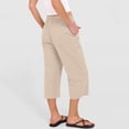 thumbnail image 4 of Iaqnaocc Womens Linen Pants Casual Lightweight Summer Capri Pants Drawstring Elastic Waist Beach Lounge Cropped Women's Pants with Pockets Khaki S, 4 of 5