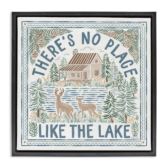 Stupell Industries Coastal No Place Like Lake Black Floating Frame Canvas Art, 18 x 18, by Laura Marshall