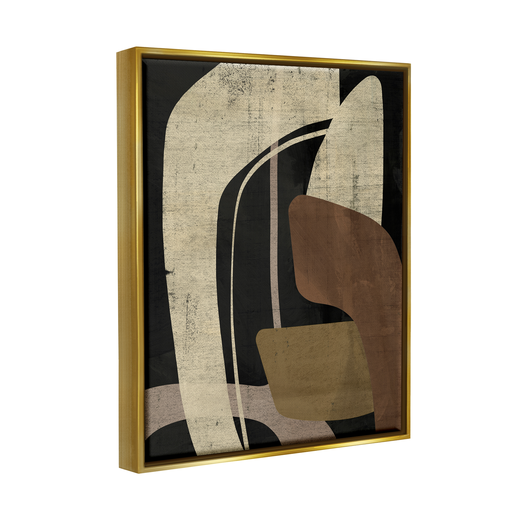 Stupell Industries Boomerang Shape Abstraction Abstract Painting Gold Floater Framed Canvas Art Print Wall Art, 25 x 31