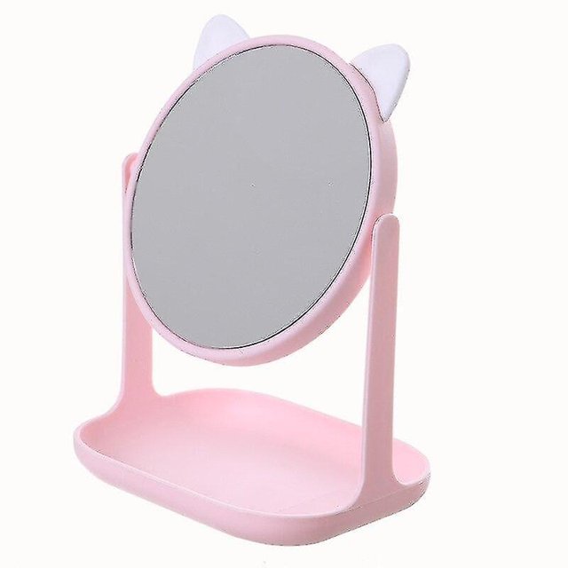 Espejo de maquillaje HUOGUO con forma de oreja de gato con capacidad de rotación de 360°, color rosa