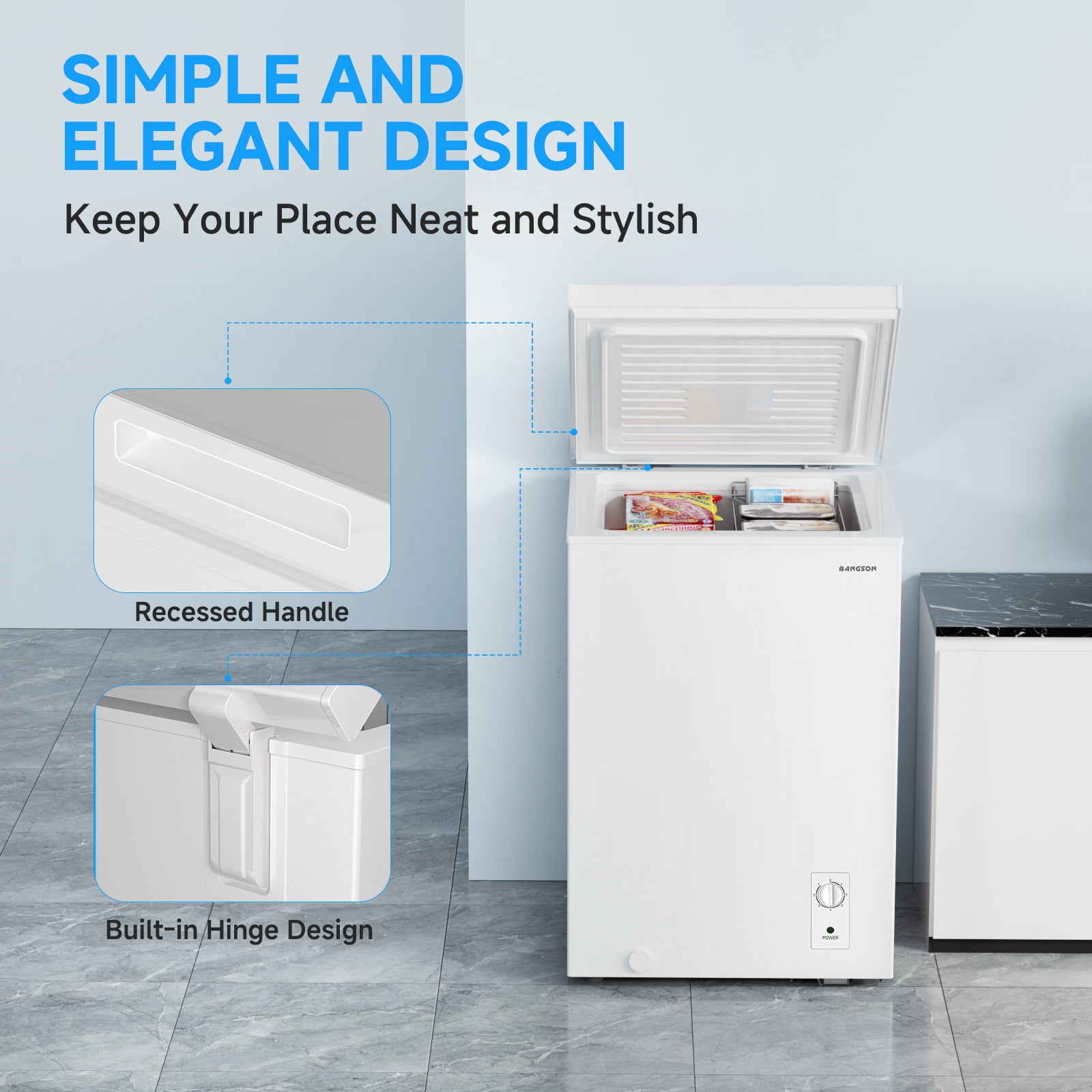 BANGSON 3.5 Cu.Ft Chest Freezer, Small Deep Freezer Energy-Saving Quiet Mini Freezer for Home, Dorm, Apartment, Garage, Kitchen, White