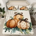 thumbnail image 2 of jejeloiu Retro Pumpkin Queen Sheet Sets,Geometric Dot Print Flat Sheet,Kawaii Brown Bow Queen Fitted Sheet,Microfiber Bedroom Decor,4-Piece, 2 of 7