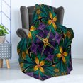 thumbnail image 4 of Fractal Soft Flannel Fleece Throw Blanket, Antique Ornate Symmetric Stained Glass Mosaic Window Style Floral Tile Pattern, Cozy Plush for Indoor and Outdoor Use, 50" x 60", Green Purple, by Ambesonne, 4 of 5
