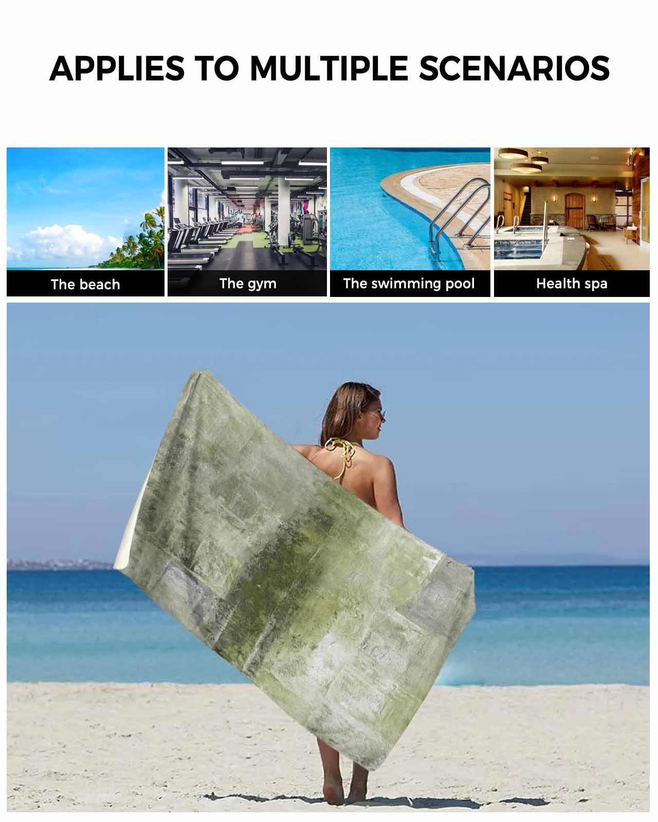 Sage Green Bath Towels for Bathroom Set,Luxury Microfiber Towels Gifts for Women,Beach Kitchen Hand Hair Face Towel and Dish Washcloth,Retro Oil Painting Modern Abstract Art Aesthetics Towels+Set