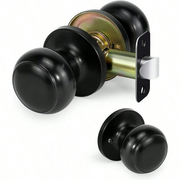 Passage Door Knob NonLocking Interior Door Lock Round Handles for Right and Left Side Hallways Closet Knobs Keyl Hardware Matte Black 1 Pack