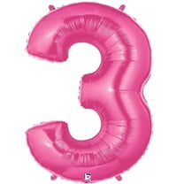 40 inch Number 3 - Pink Megaloon Betallic Foil Mylar Balloon - Party Supplies Decorations